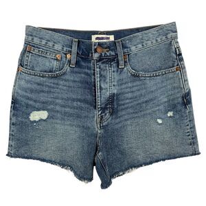Madewell Women's High-Rise Distressed Cut-Off Dad Jean Shorts Size 25 Blue